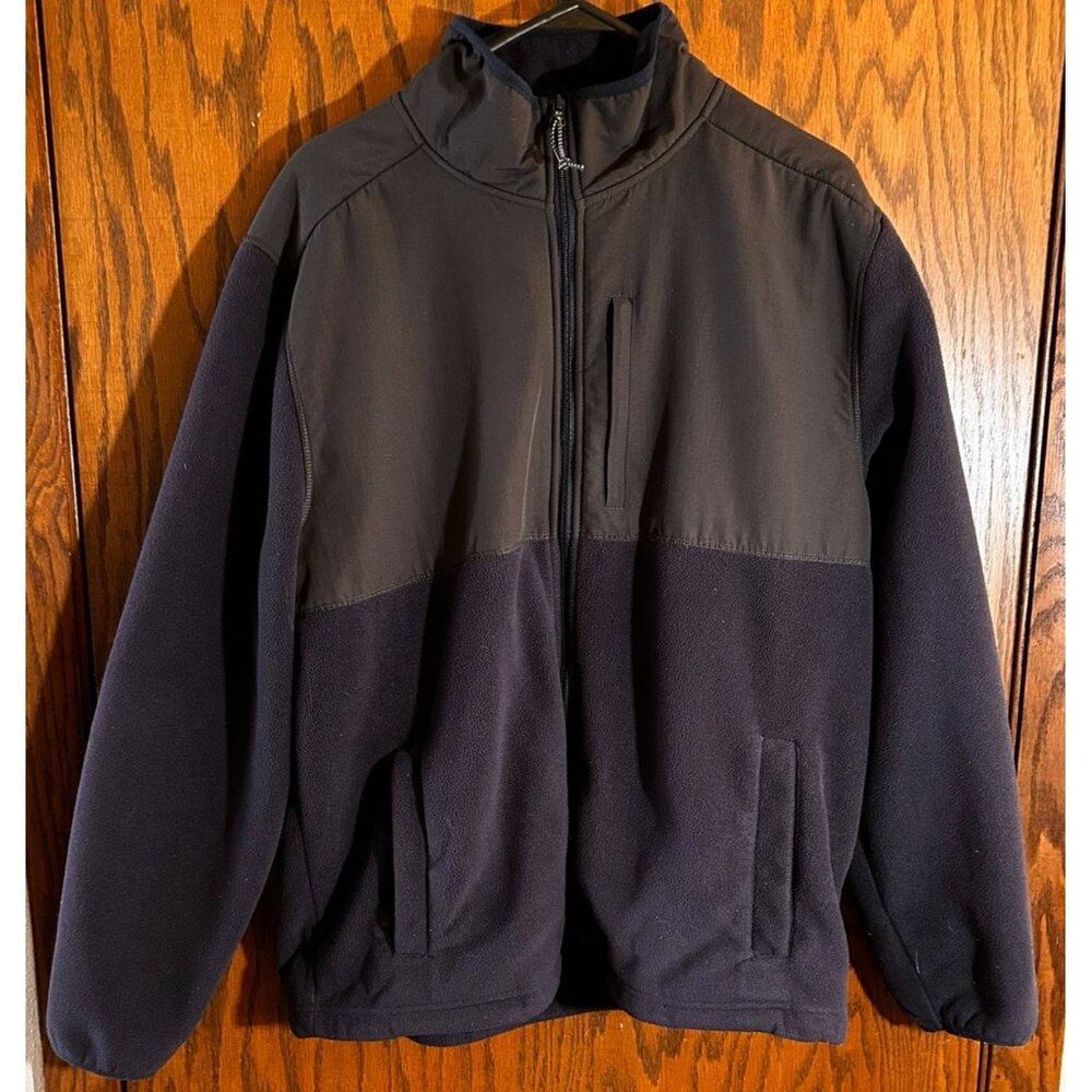 St. John’s Bay Fleece Navy Blue / Gray Full Zip Men's Jacket w/ 5 Pockets Size L